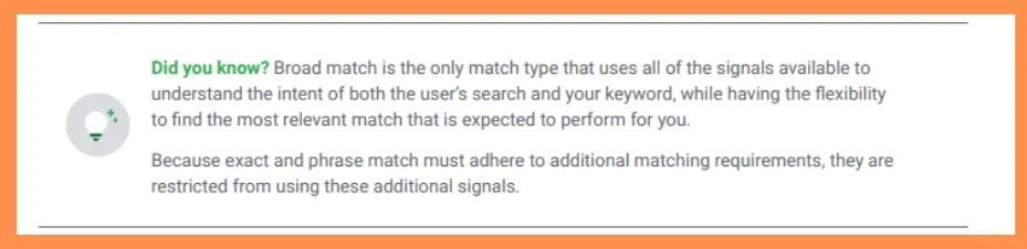 Google Ads documentation on Broad Match keyword strategy