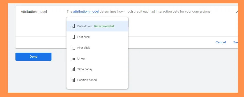 Data Driven Attribution Model in Google Ads settings